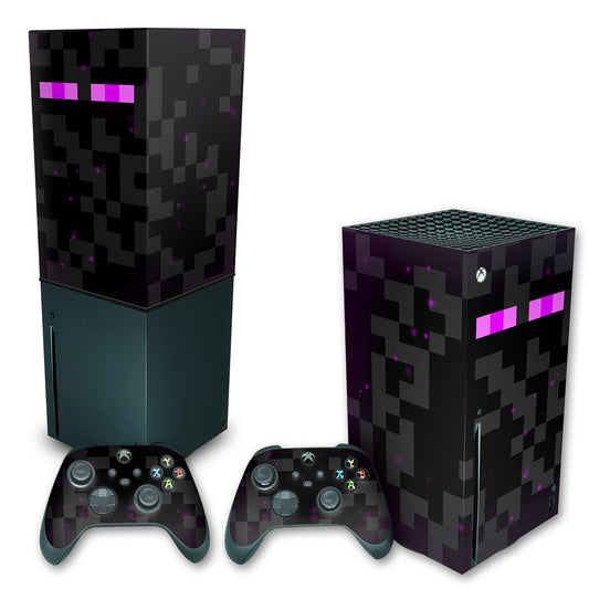 KIT Xbox Series X Skin Anti-Rage e Capa Anti Poeira Vertical - Minecraft Enderman