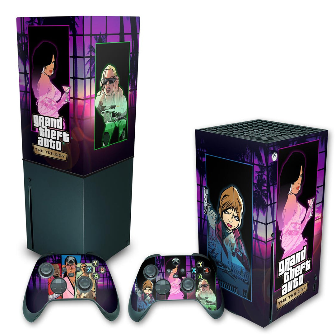 KIT Capa Anti Poeira e Skin Anti-Rage Xbox Series X Vertical - GTA The Trilogy - Pop Arte Skins