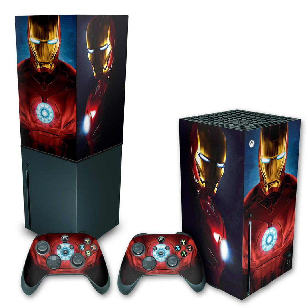 KIT Capa Anti Poeira e Skin Anti-Rage Xbox Series X Vertical - Iron Man Homem De Ferro - Pop Arte Skins