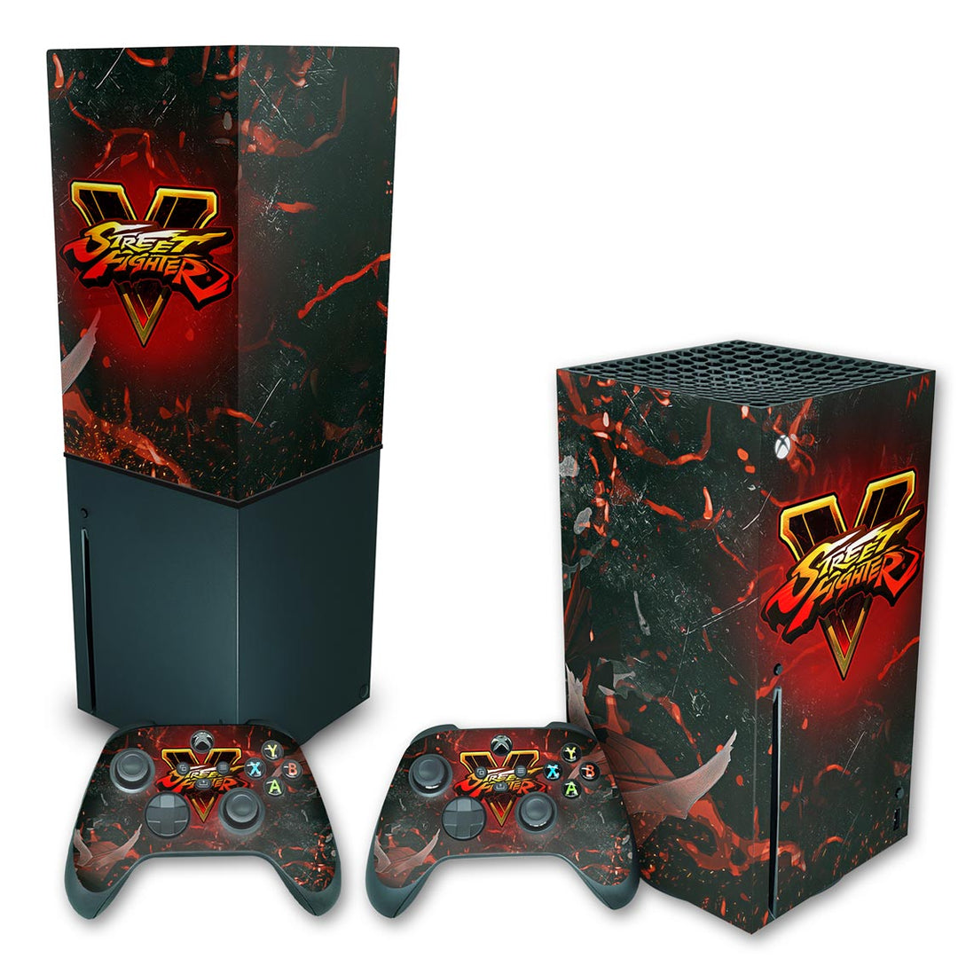 KIT Capa Anti Poeira e Skin Anti-Rage Xbox Series X Vertical - Street Fighter V - Pop Arte Skins