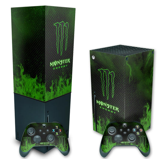 KIT Xbox Series X Skin Anti-Rage e Capa Anti Poeira Vertical - Monster Energy Drink