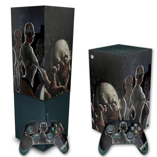 KIT Xbox Series X Skin Anti-Rage e Capa Anti Poeira Vertical - Zombie Zumbi The Walking