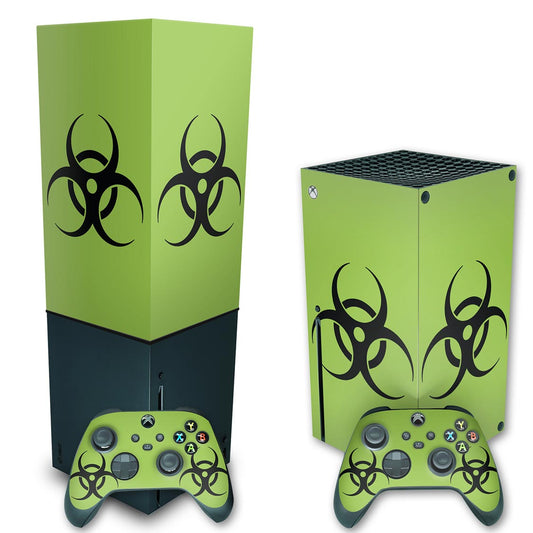 KIT Xbox Series X Skin Anti-Rage e Capa Anti Poeira Vertical - Biohazard Radioativo