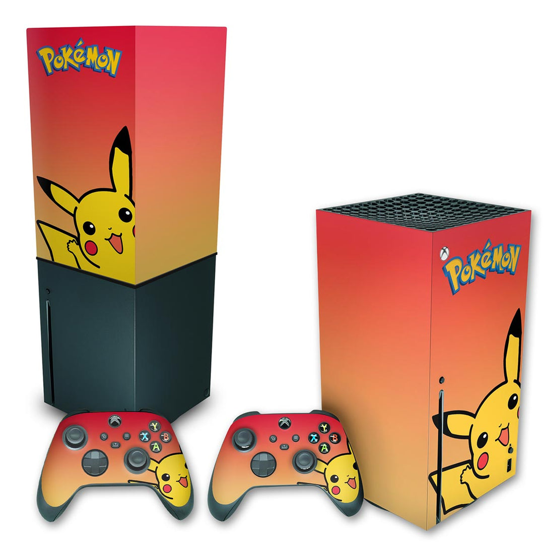 KIT Capa Anti Poeira e Skin Anti-Rage Xbox Series X Vertical - Pokemon Pikachu - Pop Arte Skins