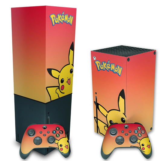KIT Xbox Series X Skin Anti-Rage e Capa Anti Poeira Vertical - Pokemon Pikachu