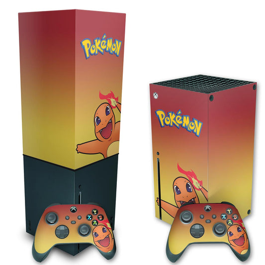 KIT Xbox Series X Skin Anti-Rage e Capa Anti Poeira Vertical - Pokemon Charmander