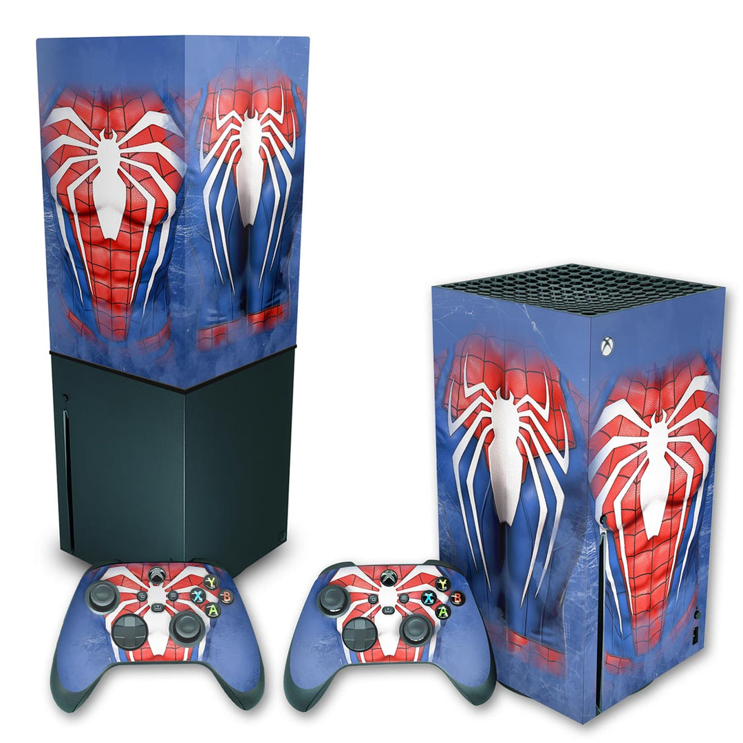 KIT Capa Anti Poeira e Skin Anti-Rage Xbox Series X Vertical - Spider-Man Homem Aranha 2 - Pop Arte Skins