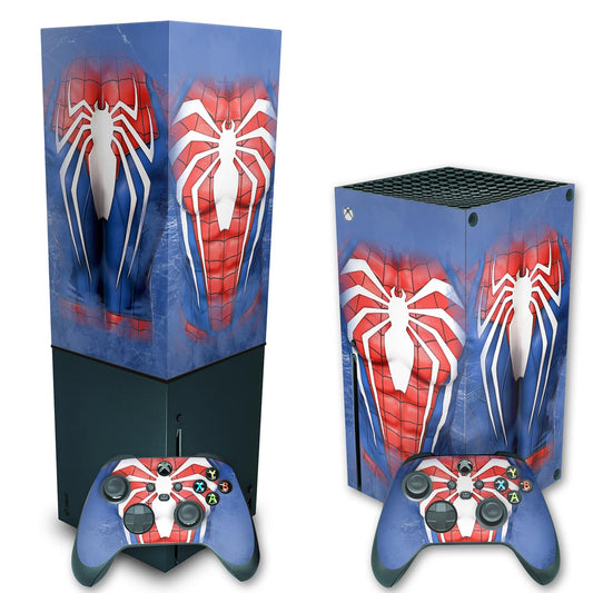 KIT Xbox Series X Skin Anti-Rage e Capa Anti Poeira Vertical - Spider-Man Homem Aranha 2