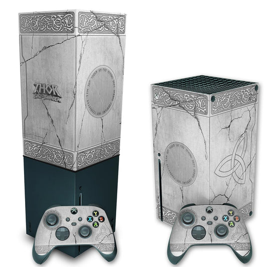 KIT Xbox Series X Skin Anti-Rage e Capa Anti Poeira Vertical - Mjolnir Thor Amor e Trovão