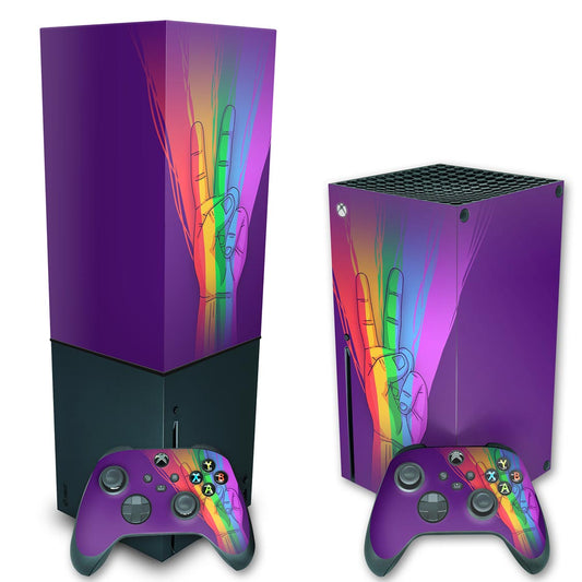 KIT Xbox Series X Skin Anti-Rage e Capa Anti Poeira Vertical - Rainbow Colors Colorido