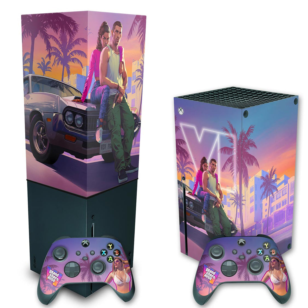 KIT Capa Anti Poeira e Skin Anti-Rage Xbox Series X Vertical - GTA 6 VI - Pop Arte Skins - foto 2