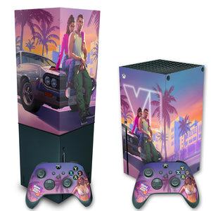 KIT Capa Anti Poeira e Skin Anti-Rage Xbox Series X Vertical - GTA 6 VI - Pop Arte Skins - foto 2