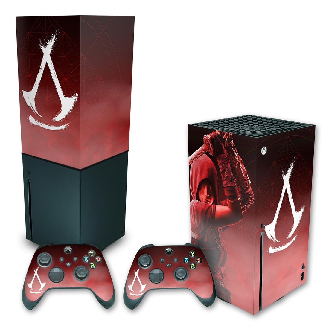 KIT Capa Anti Poeira e Skin Anti-Rage Xbox Series X Vertical - Assassin's Creed Shadows - Pop Arte Skins