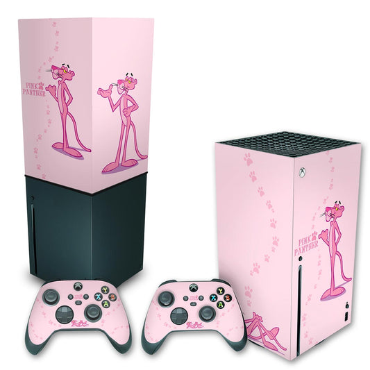 KIT Xbox Series X Skin Anti-Rage e Capa Anti Poeira Vertical - Pantera Cor de Rosa