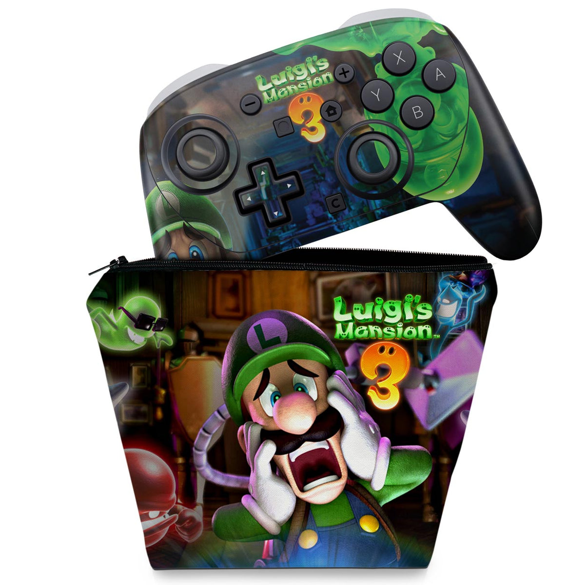 KIT Capa Case e Skin Anti-Rage Nintendo Switch 2 Pro Controle - Luigi's Mansion 3