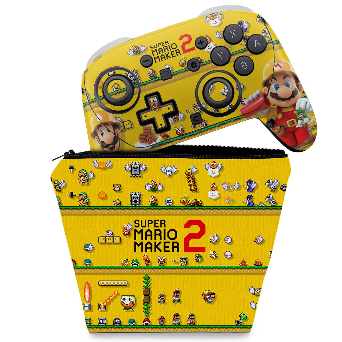 KIT Capa Case e Skin Anti-Rage Nintendo Switch 2 Pro Controle - Super Mario Maker 2