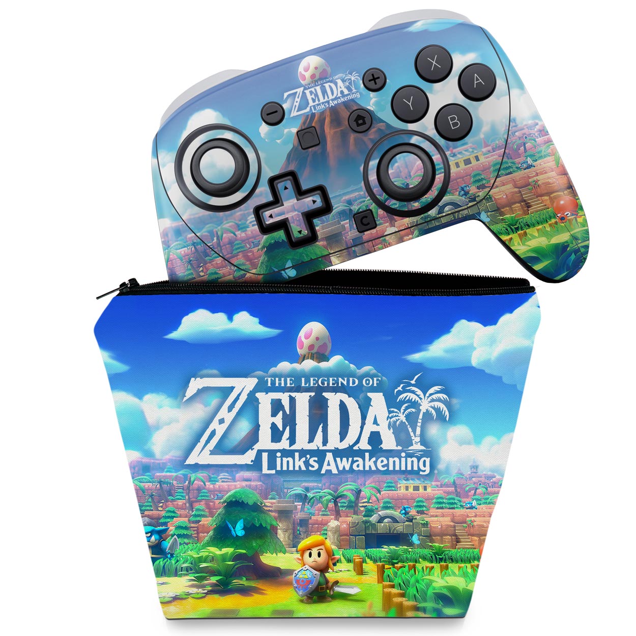 KIT Capa Case e Skin Anti-Rage Nintendo Switch 2 Pro Controle - Zelda Link's Awakening