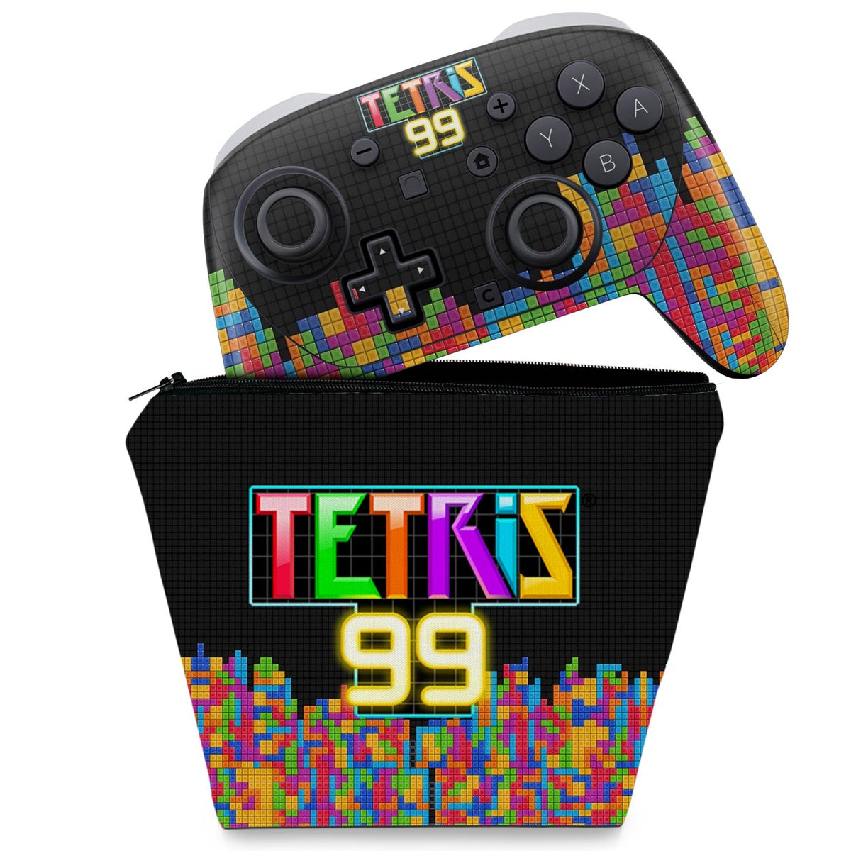 KIT Capa Case e Skin Anti-Rage Nintendo Switch 2 Pro Controle - Tetris 99