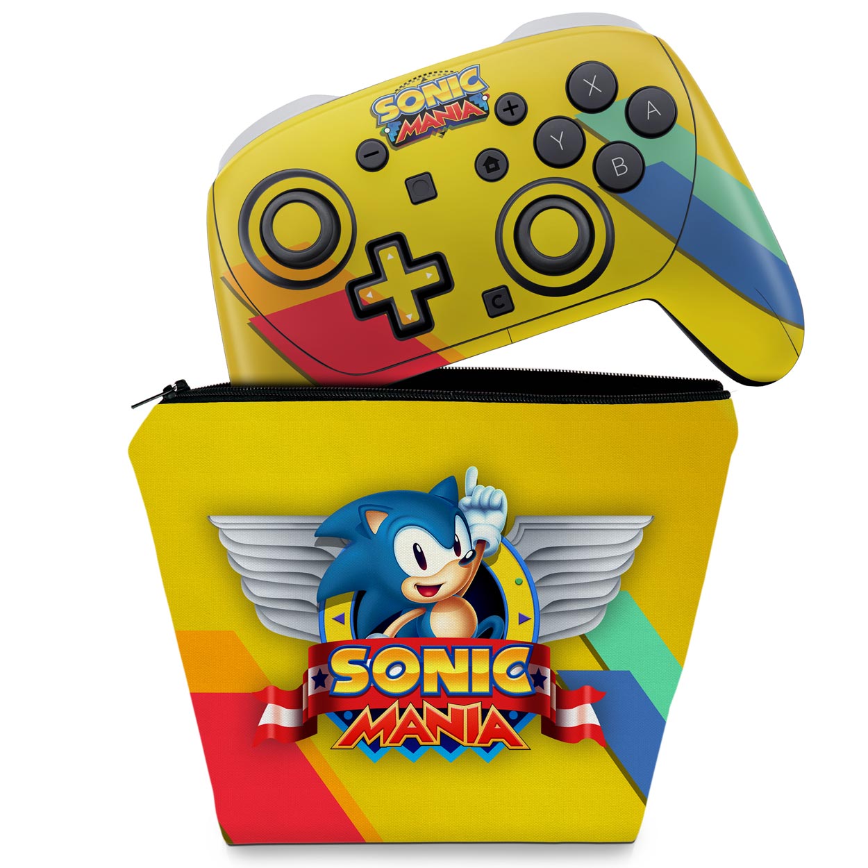 KIT Capa Case e Skin Anti-Rage Nintendo Switch 2 Pro Controle - Sonic Mania