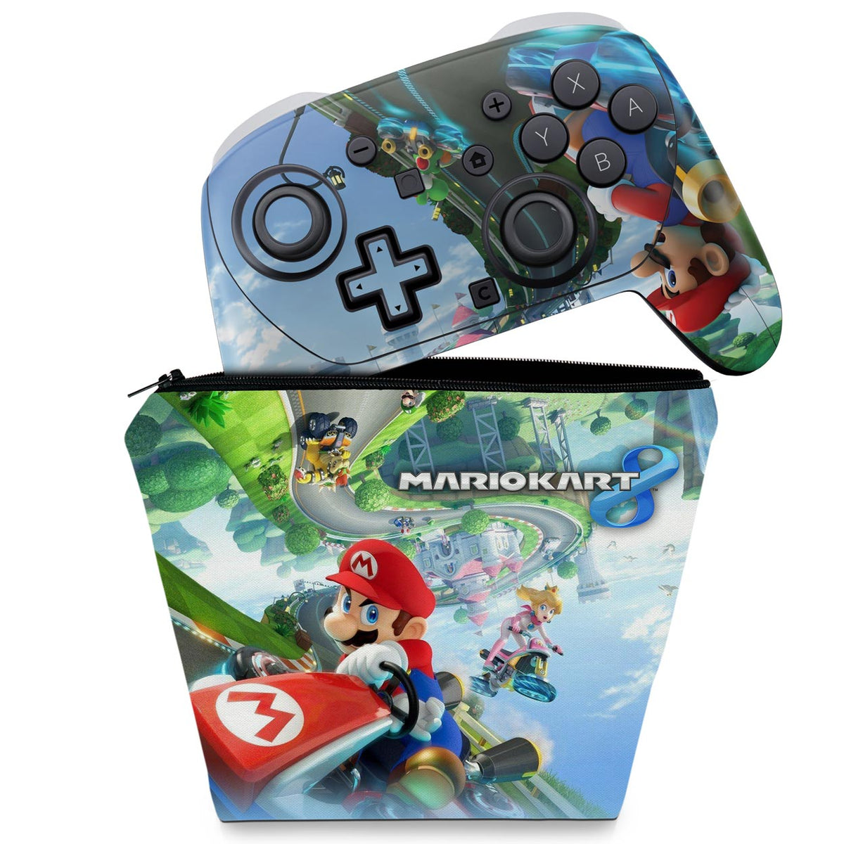 KIT Capa Case e Skin Anti-Rage Nintendo Switch 2 Pro Controle - Mario Kart 8