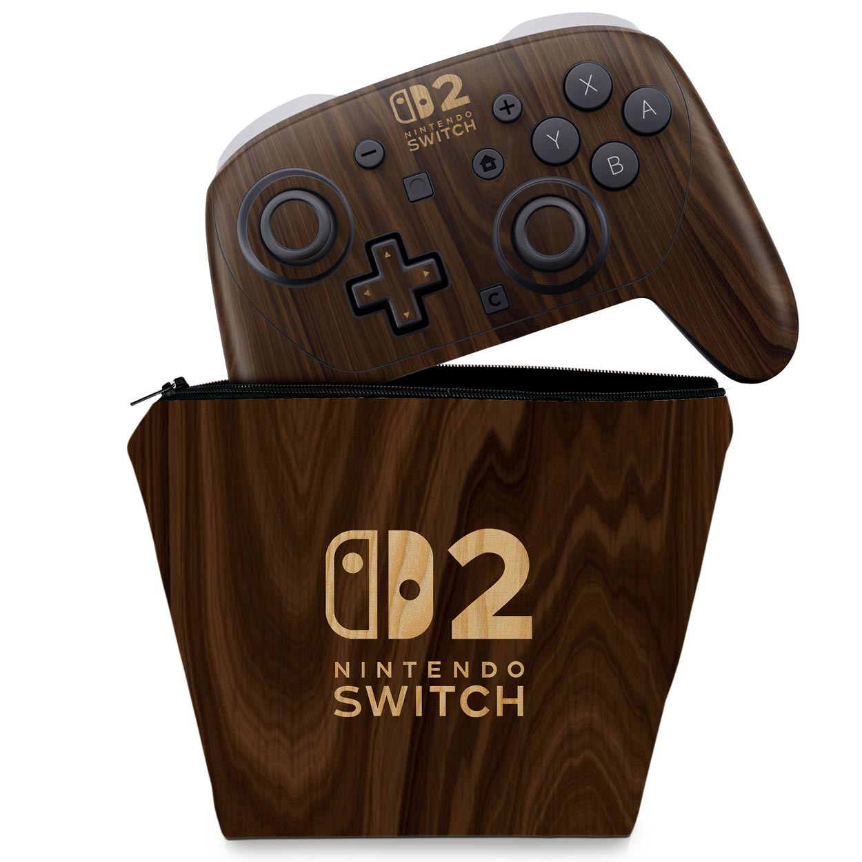 KIT Capa Case e Skin Anti-Rage Nintendo Switch 2 Pro Controle - Madeira