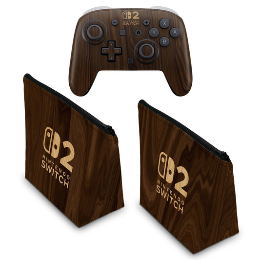 KIT Capa Case e Skin Anti-Rage Nintendo Switch 2 Pro Controle - Madeira - Pop Arte Skins - foto 2