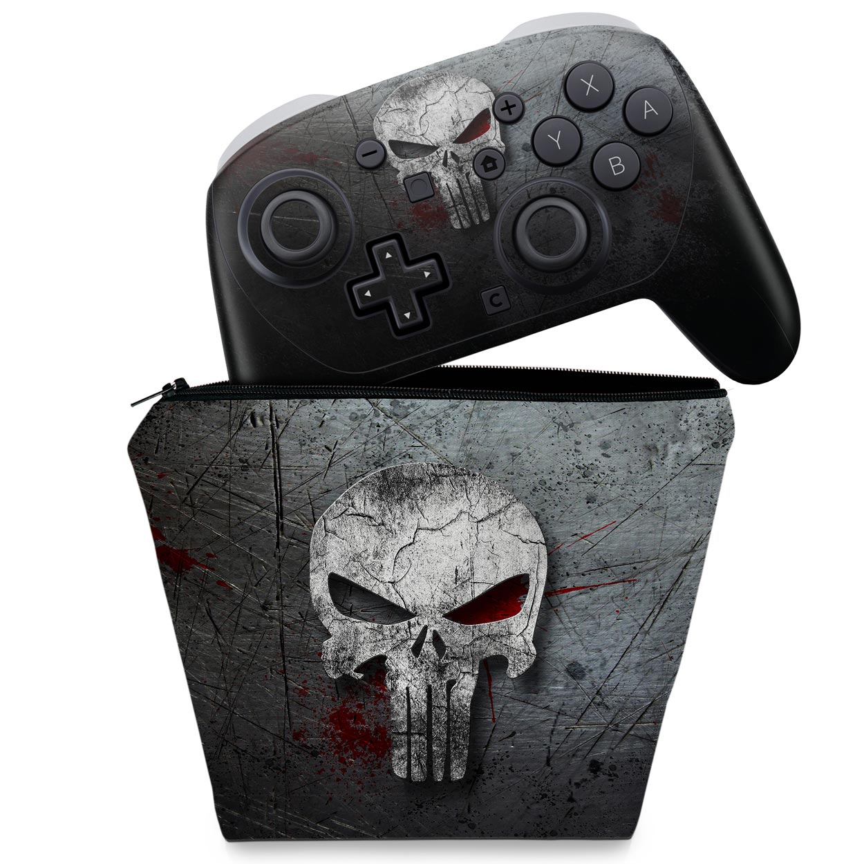 KIT Capa Case e Skin Anti-Rage Nintendo Switch 2 Pro Controle - The Punisher Justiceiro