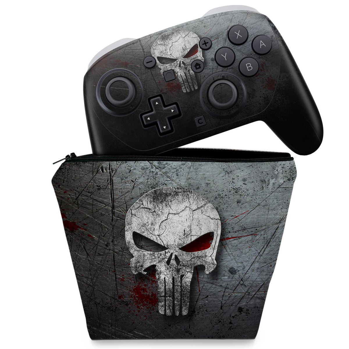 KIT Capa Case e Skin Anti-Rage Nintendo Switch 2 Pro Controle - The Punisher Justiceiro