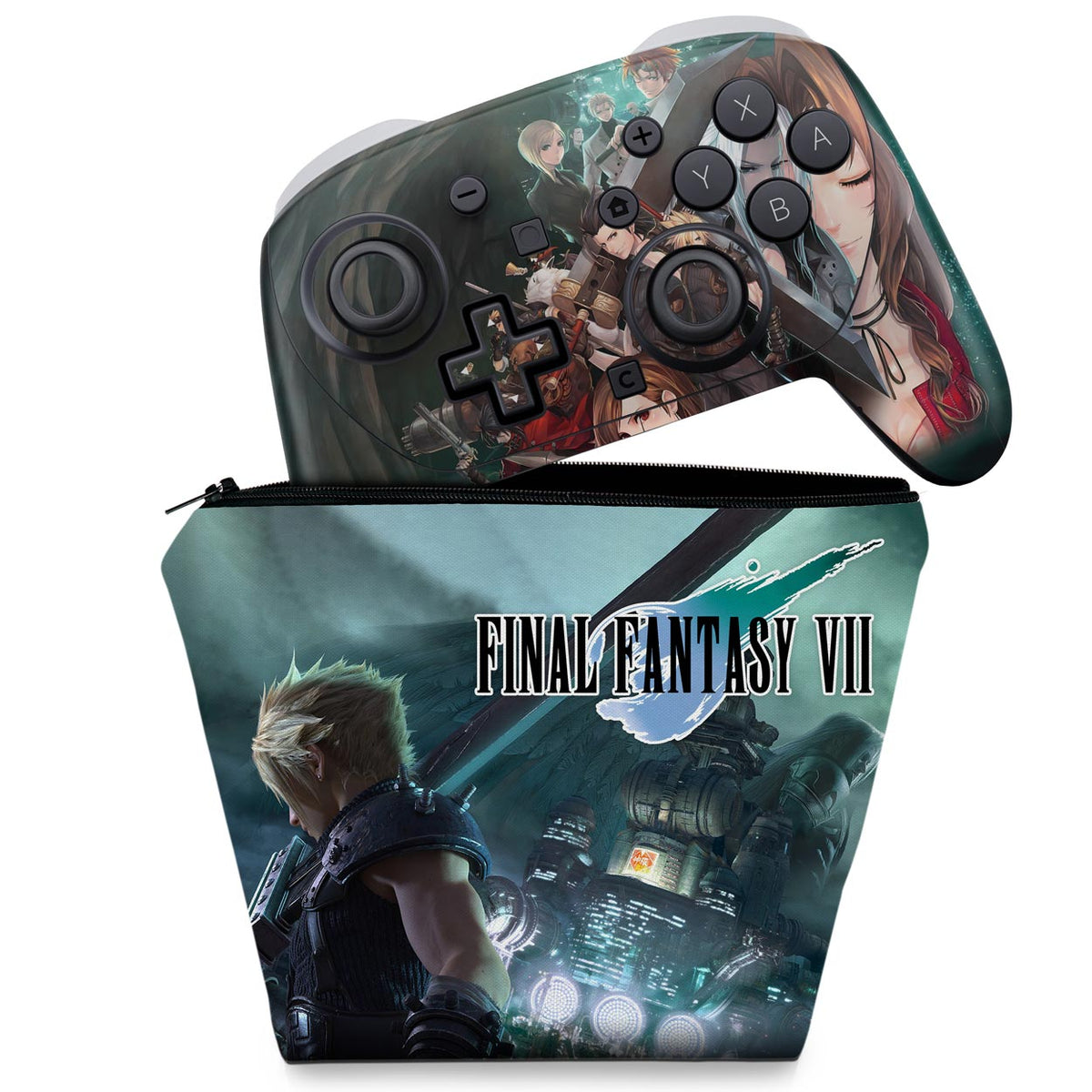 KIT Capa Case e Skin Anti-Rage Nintendo Switch 2 Pro Controle - Final Fantasy Vii Remake
