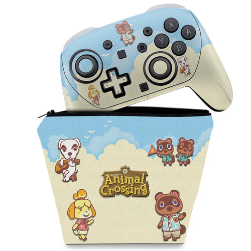 KIT Capa Case e Skin Anti-Rage Nintendo Switch 2 Pro Controle - Animal Crossing