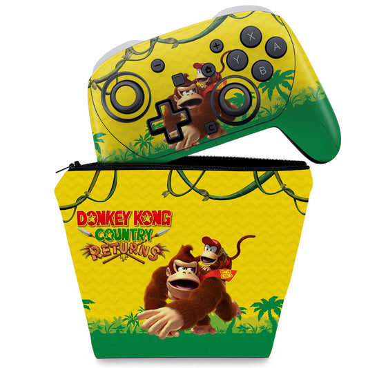 KIT Capa Case e Skin Anti-Rage Nintendo Switch 2 Pro Controle - Donkey Kong Country Returns