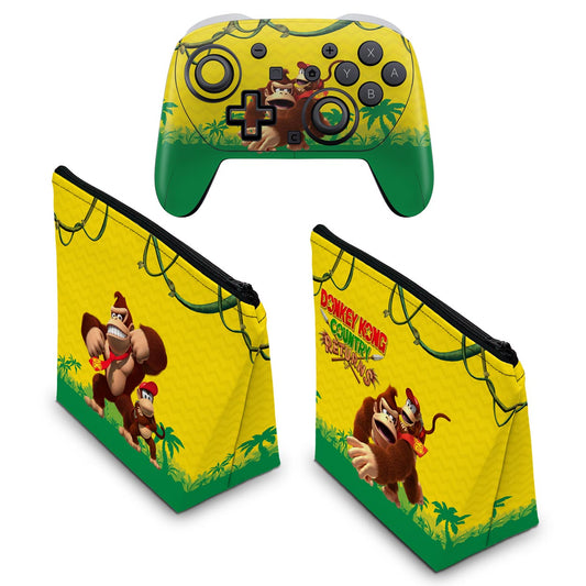KIT Capa Case e Skin Anti-Rage Nintendo Switch 2 Pro Controle - Donkey Kong Country Returns