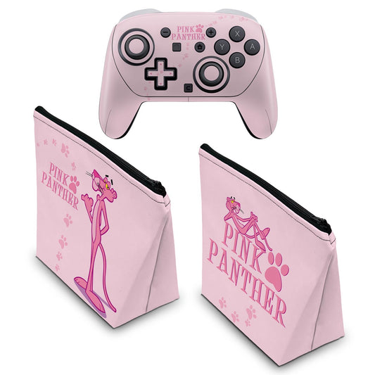 KIT Capa Case e Skin Anti-Rage Nintendo Switch 2 Pro Controle - Pantera Cor de Rosa