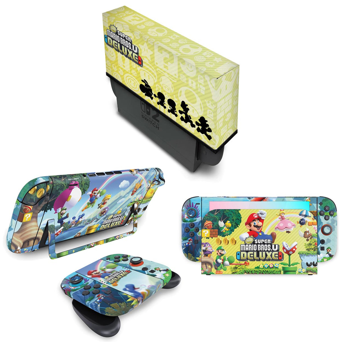 KIT Nintendo Switch 2 Skin Anti-Rage e Capa Anti Poeira - New Super Mario Bros. U