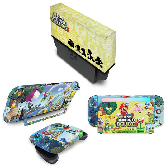 KIT Nintendo Switch 2 Skin Anti-Rage e Capa Anti Poeira - New Super Mario Bros. U