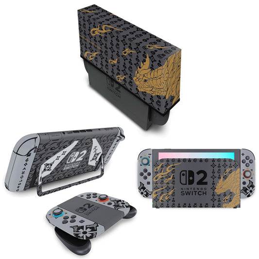 KIT Nintendo Switch 2 Skin Anti-Rage e Capa Anti Poeira - Monster Hunter Rise