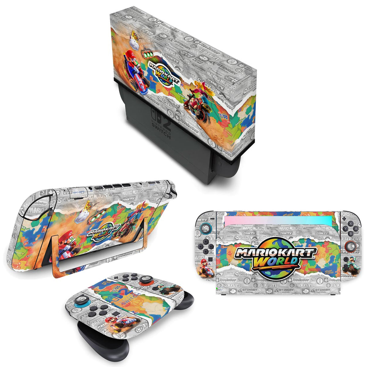 KIT Nintendo Switch 2 Skin Anti-Rage e Capa Anti Poeira - Mario Kart World