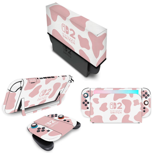 KIT Nintendo Switch 2 Skin Anti-Rage e Capa Anti Poeira - Vaquinha Rosa
