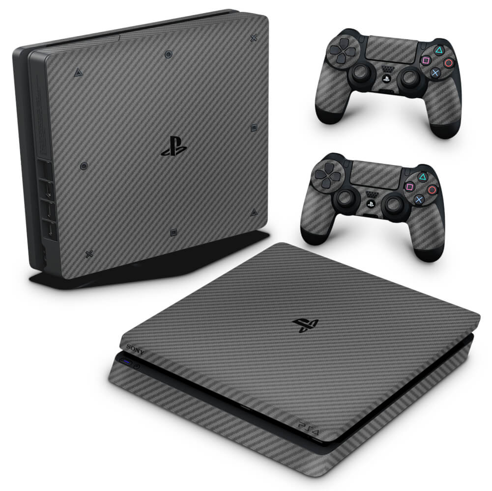 Skin Anti-Rage PS4 Slim - Fibra de carbono Cinza Grafite