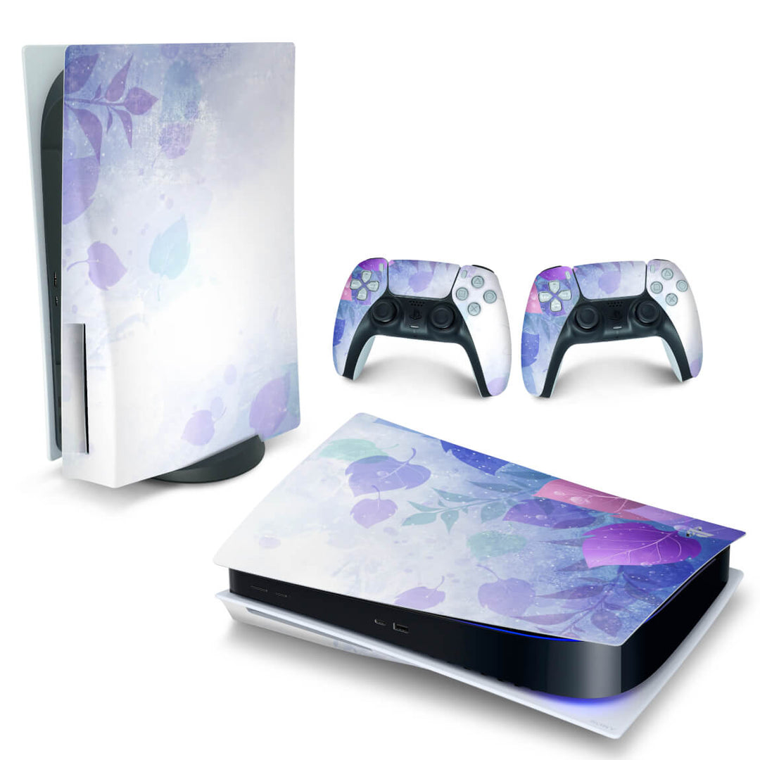 Skin Anti-Rage PS5 Fat Horizontal - Folhas Lilás - Pop Arte Skins