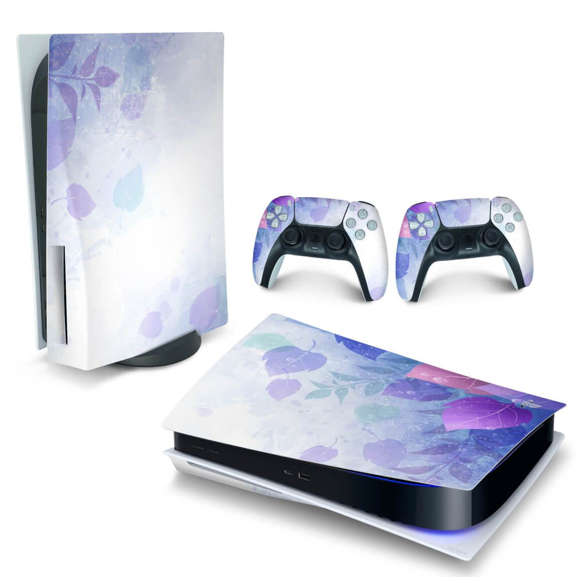 Skin Anti-Rage PS5 Fat Horizontal - Folhas Lilás