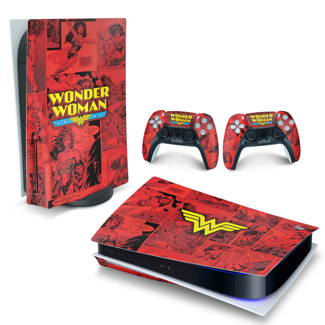 Skin Anti-Rage PS5 Fat Horizontal - Mulher Maravilha Comics - Pop Arte Skins