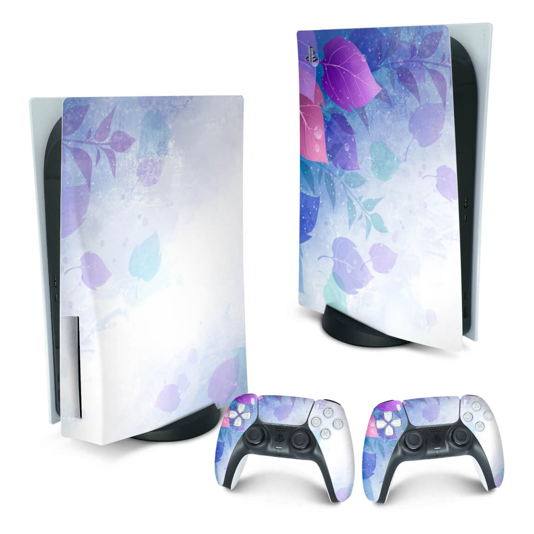 Skin Anti-Rage PS5 Fat Vertical - Folhas Lilás - Pop Arte Skins