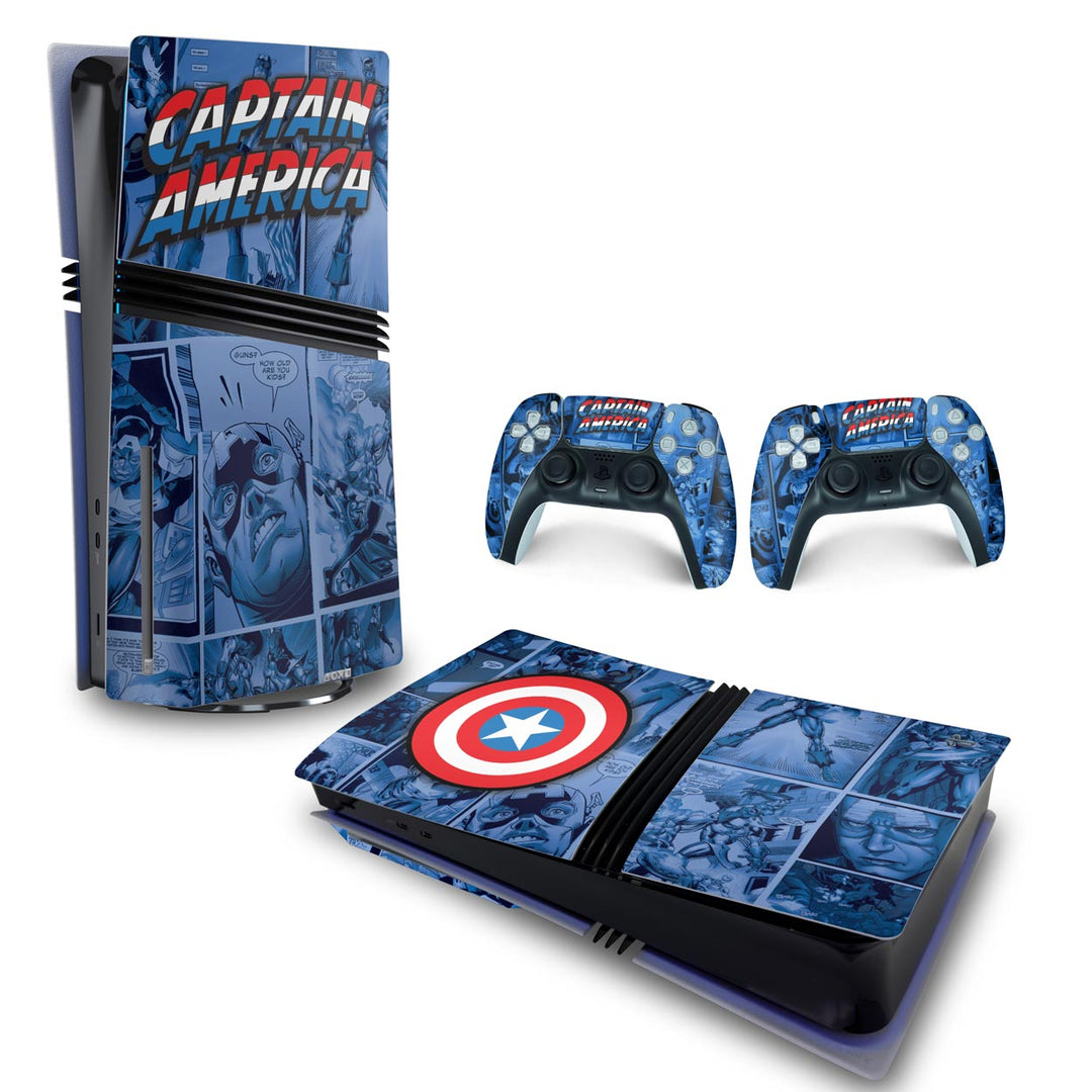 Skin Anti-Rage PS5 Pro Horizontal - Capitão América Comics - Pop Arte Skins