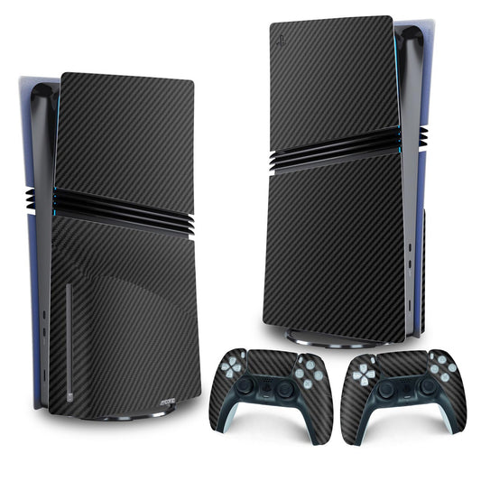 Skin PS5 Pro Vertical - Fibra de Carbono Preto