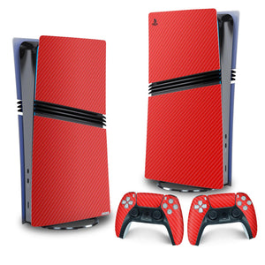 Skin Anti-Rage PS5 Pro Vertical - Fibra de Carbono Vermelho