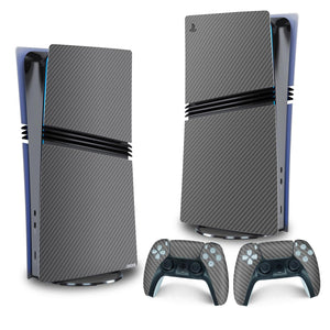 Skin Anti-Rage PS5 Pro Vertical - Fibra de Carbono Cinza Grafite