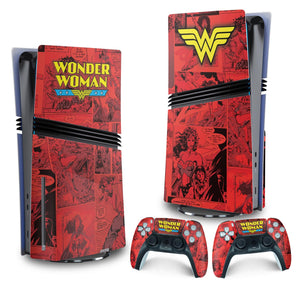 Skin Anti-Rage PS5 Pro Vertical - Mulher Maravilha Comics - Pop Arte Skins