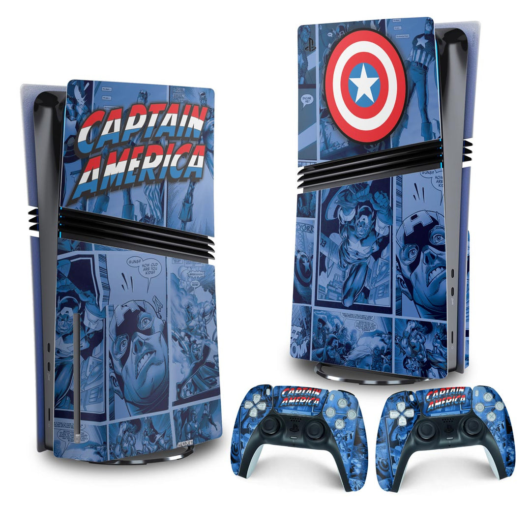 Skin Anti-Rage PS5 Pro Vertical - Capitão América Comics - Pop Arte Skins