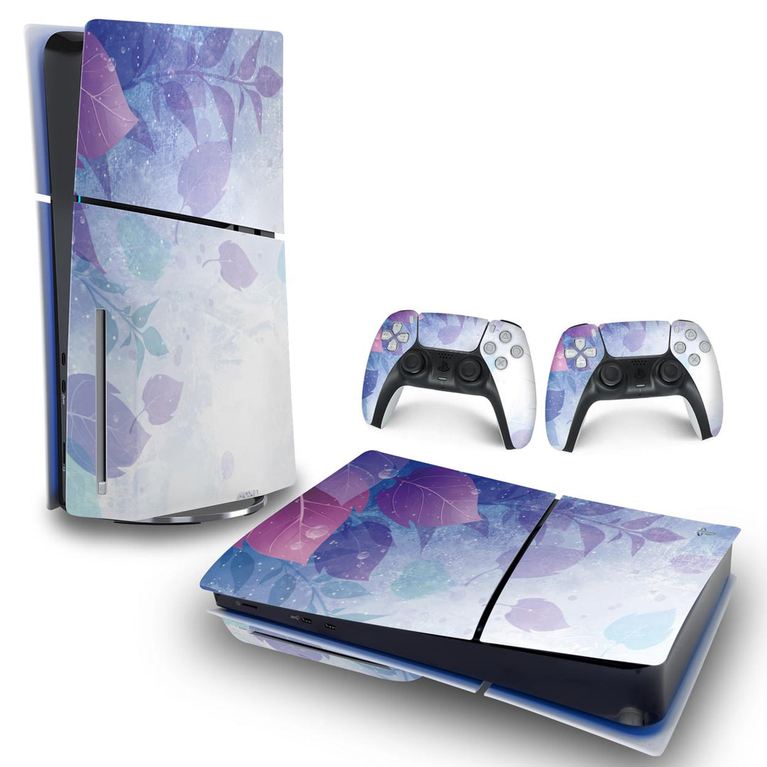 Skin Anti-Rage PS5 Slim Horizontal - Folhas Lilás - Pop Arte Skins